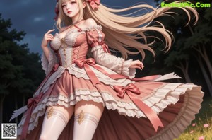 A woman with long blonde hair standing on a rock.