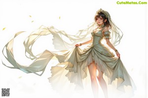 A woman in a wedding dress standing in the woods.