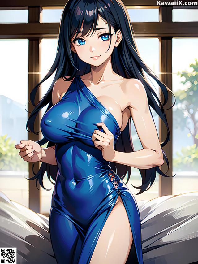 Hentai - 华彩繁花 Set 1 20230602 Part 20 No.e5790b A woman in a blue dress is posing on a bed.