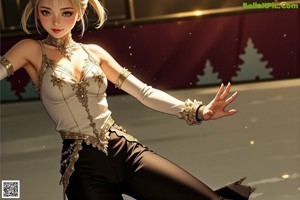 A woman in a white dress is dancing in the air.