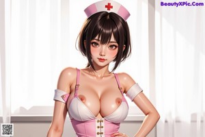 A woman in a nurse outfit posing in a hospital room.