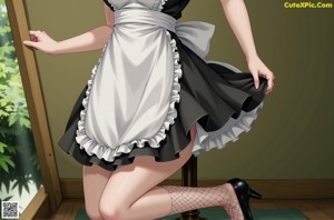 A woman in a maid outfit is posing for the camera.